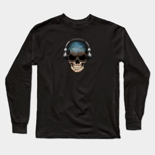 Dark Skull Deejay with Estonian Flag Long Sleeve T-Shirt